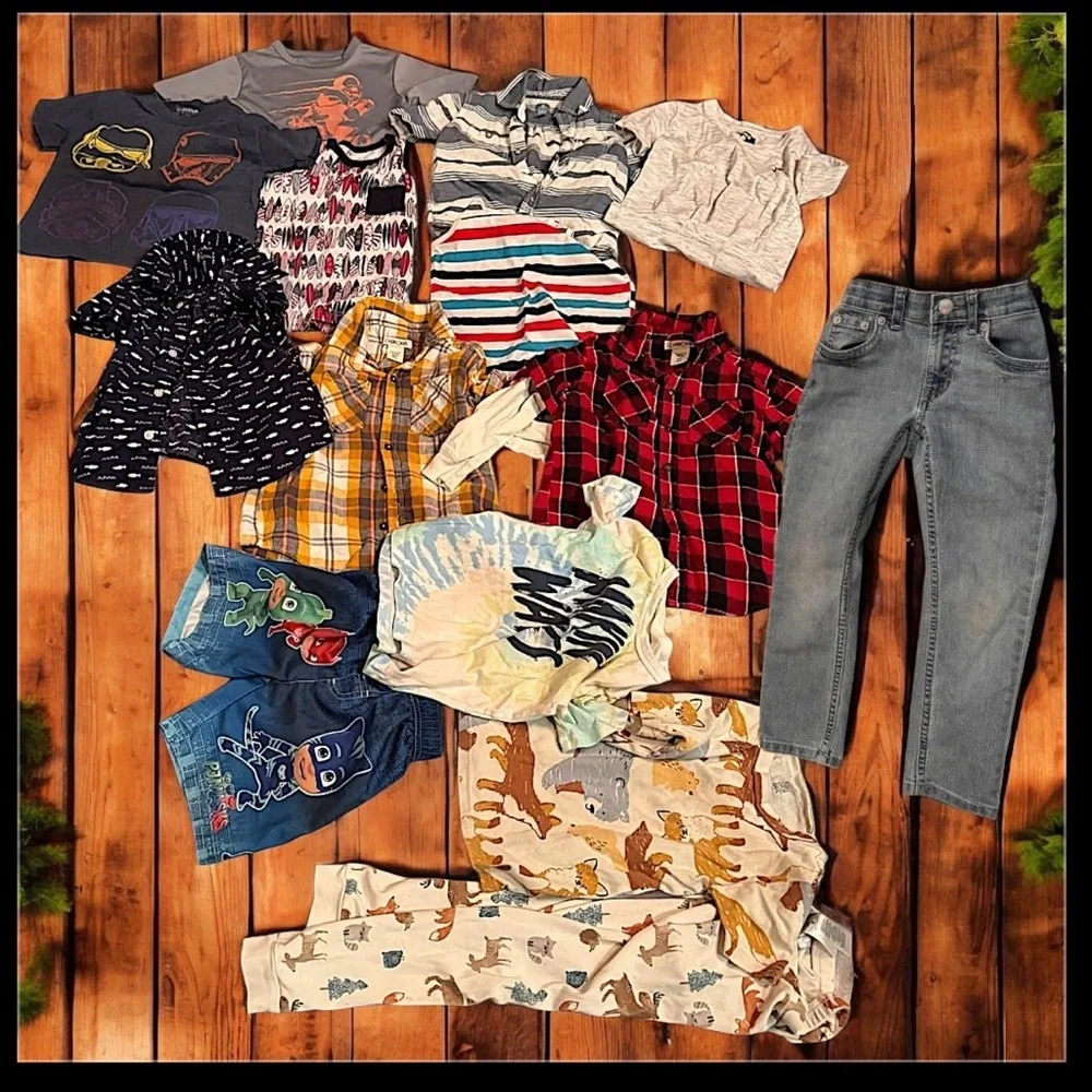 13pc bundle lot 5T 10shirts 1swim shorts 1jeans 1 pj set no stains or wear